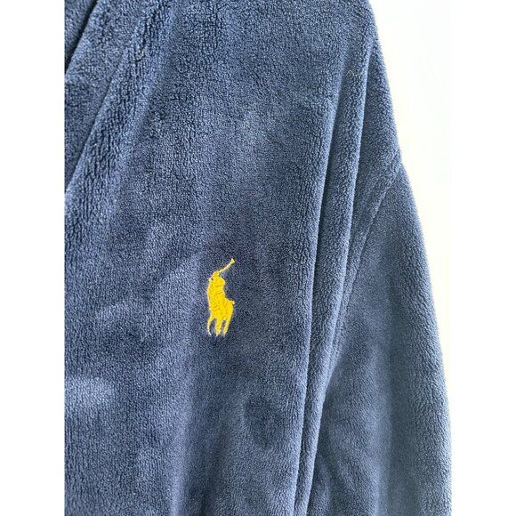 POLO RALPH LAUREN mens Microfiber Plush RobeBathrobe  BLUE SMALL/MEDIUM - Picture 2 of 5